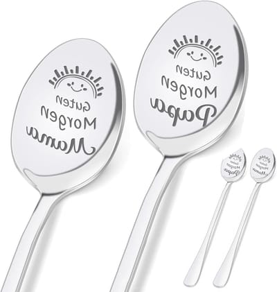 Set van 2 lange dessertlepels met gegraveerd patroon, 19 cm, roestvrij staal, perfect als cadeau voor ouders, verjaardagen en feestdagen
