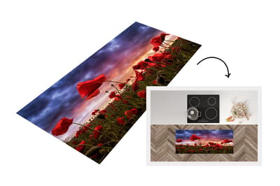 Keukenloper - Loper keuken - Klaproos - Bloemenveld - Rood - 120x50 cm - Keukenloper vinyl