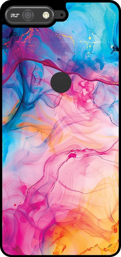 Smartphonica Telefoonhoesje Geschikt voor Huawei Y6 Prime (2018) met Regenboog Acryl Marmer Opdruk - TPU Backcover Case Rainbow Acrylic Marble Design geschikt voor Huawei Y6 (2018)