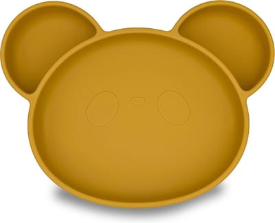 Youly® Siliconen kinderbord beer - Kinderservies - Baby servies - Baby bord - Anti Slip - Bord met zuignap - BPA vrij - Oker Geel