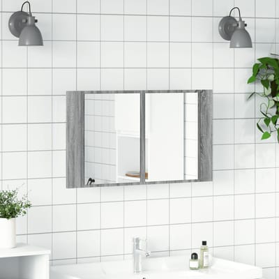vidaXL - Badkamerkast - met - spiegel - en - LED - 80x12x45 - cm - acryl - grijs - sonoma