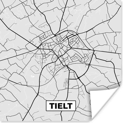 Poster België – Tielt – Stadskaart – Kaart – Zwart Wit – Plattegrond - 100x100 cm XXL