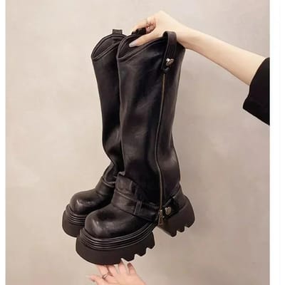 Punk Fold Platform Enkellaarsjes voor Dames Riemgesp Cool Gevechtslaarsjes Goth Straatschoenen Mode Antislip Ridderlaarzen 35 gray