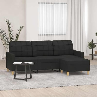 vidaXL - Driezitsbank - met - voetenbank - 180 - cm - stof - zwart