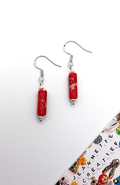 Jeannette-Creatief® - Zilver - Jaspis Sea Sediment - Oorhangers - Oorbellen Dames - Oorbellen Rood - Oorbellen Zilver - 925 sterling zilver - Natuursteen Tube kralen - Kralen - Sieraden