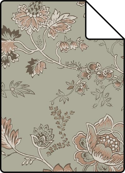 Proefstaal ESTAhome behang vintage bloemen vergrijsd mintgroen en zacht roze - 26.5 x 21 cm - 139297-S