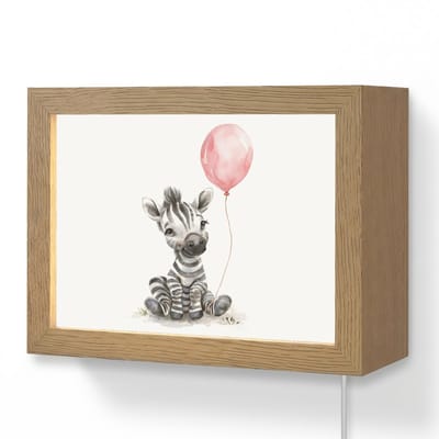 Wandlamp 20x15 cm - Oplaadbaar - Zebra - Baby - Dieren - Roze ballon - Wandlampen binnen woonkamer - Slaapkamer lamp met kabel - Decoratieve nachtlamp - Vloerlamp snoer