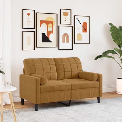 vidaXL - Tweezitsbank - met - sierkussens - 120 - cm - fluweel - bruin