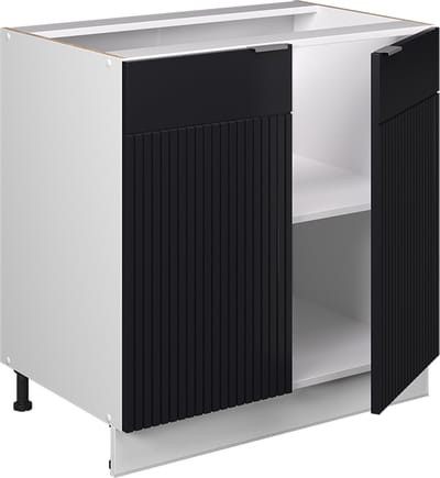 Vicco Keukenonderkast Fame-Line, Zwart gestreept/Wit, 80 cm goudkleurig eiken werkblad