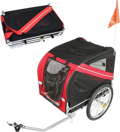 Fietskar voor honden - Opvouwbare aanhanger - Veilig vervoer huisdier - Waterdicht Oxford stof - 73x137x90 cm - Rood-zwart