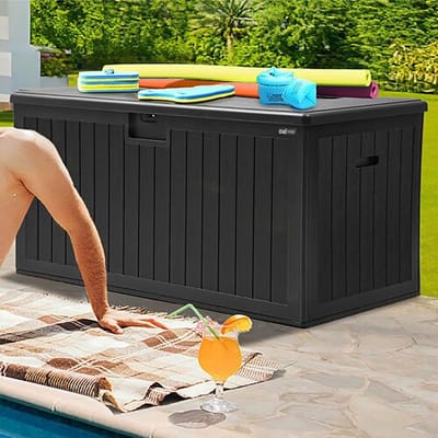 AXI Mike Opbergbox 600 Liter – Kunststof Tuinbox – 600 Liter – Zwart – Kussenbox met bodem Met Gasveren – Weerbestendig – 141 x 72 x 72,5 cm