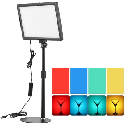Desktop LED Videolamp 15W LED Invullichtpaneel met Metalen Lampstatief Conferentieverlichting zwart