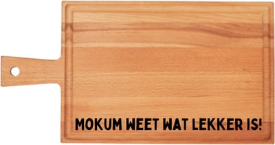 MOKUM WEET WAT LEKKER IS - JM WOODS - Amsterdam Borrelplank met handvat 38 x 20 cm - Serveerplank - Hapjesplank - Kaasplank - Cadeau tip!