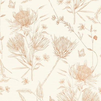 Bloemen behang Profhome 394271-GU vliesbehang hardvinyl warmdruk in reliëf licht gestructureerd met bloemmotief mat wit bruin beige oranje 5,33 m2