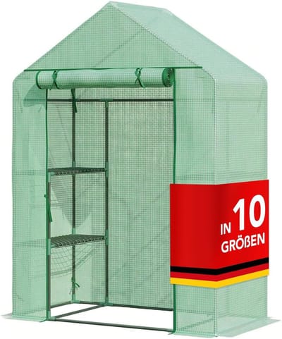 FLOORDIREKT Harrest Kas - Duurzame & UV-bestendige Foliekas - met Stevig Stalen Frame & Metalen Opbergrooster - 73 x 143 x 195 cm
