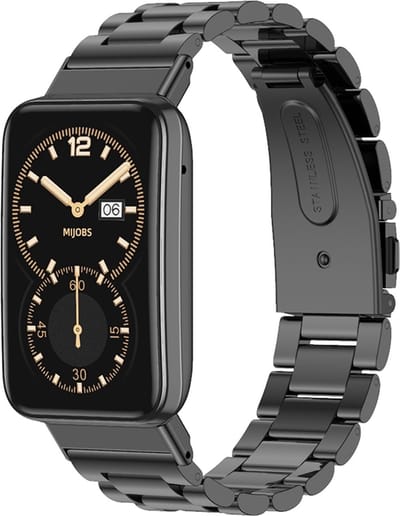 By Qubix - Metalen schakelband - Zwart - Geschikt voor Xiaomi Smart Band 7 Pro / Mi Band 7 Pro bandje