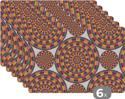 Placemat - Placemats kunststof - Mandala - Mexico - Patroon - 45x30 cm - 6 stuks - Hittebestendig - Anti-Slip - Onderlegger - Afneembaar