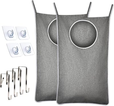 Set van 2 Waszakken voor Achter de Deur, 92 x 57 cm, Ruimtebesparende Wasmand, Wandopslag met Rits voor Slaapkamer, Badkamer en Camper