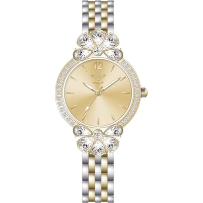 Invicta Wildflower 69105 Dames Horloge - Quartz Uurwerk -  met gouden Wijzerplaat - 30mm