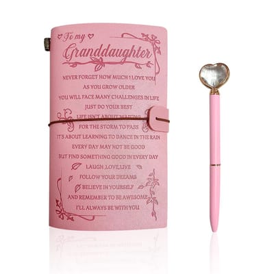 Dailygoods- Notitieboek PU-leer - Roze - Vintage - Navulbaar - Diamantstift in hartvorm - Afmetingen 197 x 120 x 18 mm - Dagboek