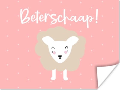 Poster Beterschap - Quote - Roze - Schaap - 160x120 cm XXL