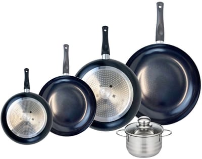 Set van 4 Koekenpannen 20, 24, 28 en 32 cm en 1 braadpan 14 cm Elo Prima Brillant