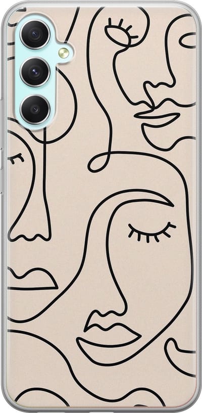Leuke Telefoonhoesjes - Hoesje geschikt voor Samsung Galaxy A34 - Abstract gezicht lijnen - Soft case - TPU - Beige