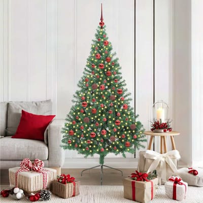 vidaXL - Kunststof - Voorverlichte - Kerstboom - met - 300 - LED - Groen - 180 - cm - PVC