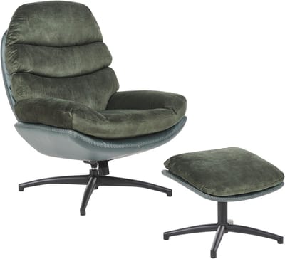 EIDE - Fauteuil met hocker - Donkergroen - Fluweel
