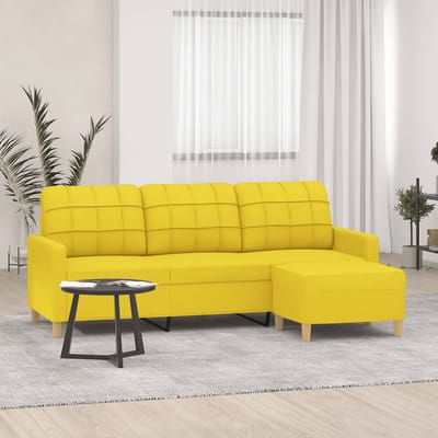 vidaXL - Driezitsbank - met - voetenbank - 180 - cm - stof - lichtgeel