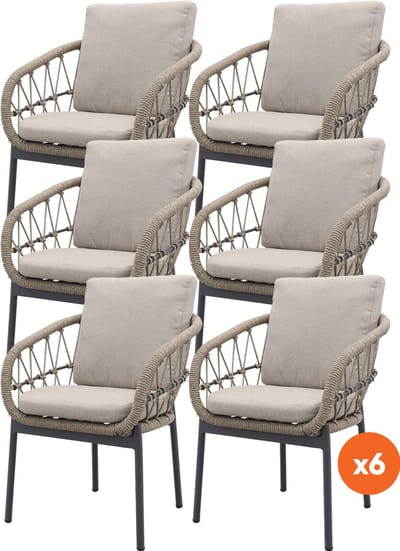 Set van 6 - Julia dining tuinstoel - Antraciet
