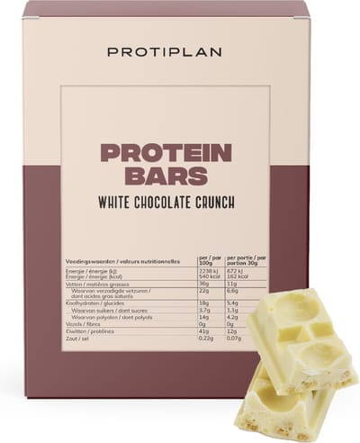 Protiplan - Protein Bars White Chocolate Crunch - 7 x 30 g - Low carb snack - Eiwitrepen