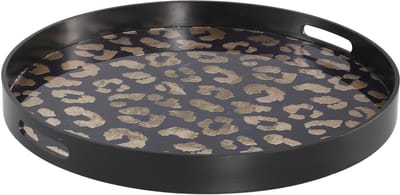 PTMD dienbladen set van 2 - zwart met gouden panter print op glas