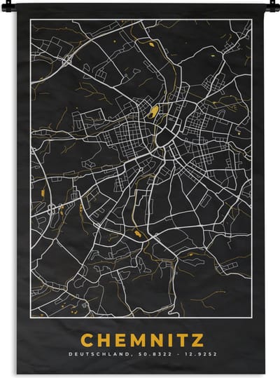 Wandkleed - Wanddoek - Chemnitz - Duitsland - Kaart - Plattegrond - Goud - Stadskaart - 120x180 cm - Wandtapijt