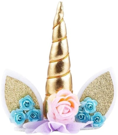 Scoby - Caketopper - Eenhoorndecoratie - Feestversiering - Unicorn Topper - 15CM - Blauw/Roze/Goud
