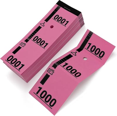 Garderobetickets Genummerd - Organisatie Labels - Evenementen Beheer - Drievoudig Geperforeerd - 1000 Stuks - Roze