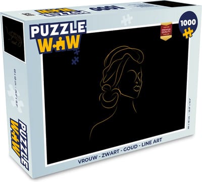 Puzzel Vrouw - Zwart - Goud - Line art - Legpuzzel - Puzzel 1000 stukjes volwassenen