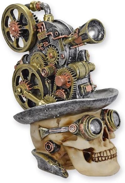 Steampunk hoofd met camera SP161322 - A RESIN STEAMPUNK PROJECTOR SKULL - materiaal polyresin - Decoratie hoofd met camera