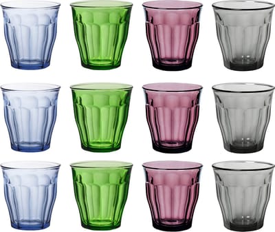 Drinkglazen/waterglazen Picardie - 12x stuks - helder gekleurd glas - 250 ML - Koffie/thee/fris
