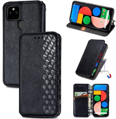 Luxe PU Lederen Ruitpatroon Wallet Case + Glas Screenprotector voor Google Pixel 5 _ Zwart