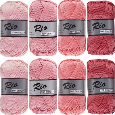 Haakgaren katoen ton sur ton vintage roze - pakket met 8 bollen Rio