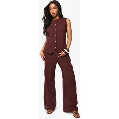 boohoo Dames Crinkle Textured Wide Leg Trousers | Chocolate | Maat: 6