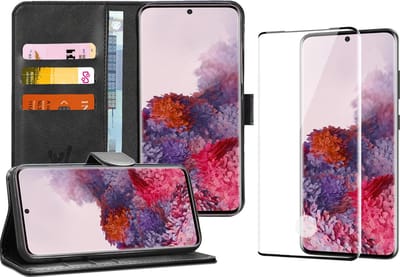 Hoesje geschikt voor Samsung Galaxy S20 - Screen Protector FullGuard - Book Case Kunstleer Pasjeshouder Zwart & Screenprotector