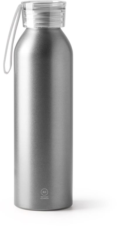 Zilverkleurige Design Waterfles/drinkfles/sportfles - gerecycled aluminium - 600 ml - schroefdop model Lewik ook geschikt voor lasertechniek