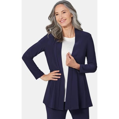 Soepelvallend, lang jersey jasje - marine - Gr. 19 van Goldner Fashion