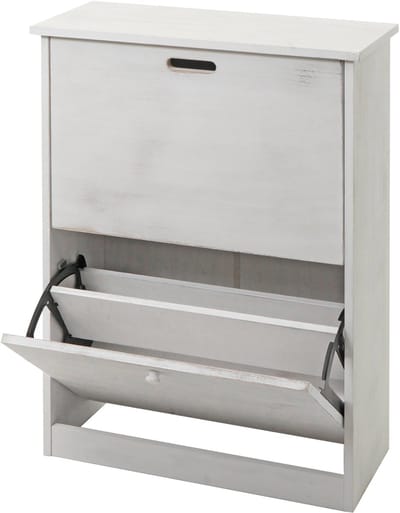 Schoenenkantelaar MCW-K45, schoenenkast schoenenrek, 81x60x25cm 2 kleppen, MDF gemaakt van Paulownia ~ shabby white
