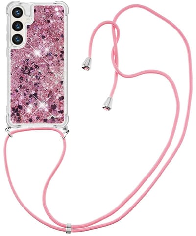 Coverup Hoesje - Geschikt voor Samsung Galaxy S26 FE / S25 FE Hoesje - Coverup Liquid Glitter Back Cover met Koord - Rose Gold