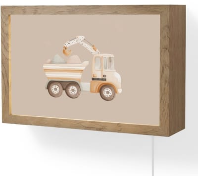 Wandlamp 30x20 cm - Oplaadbaar - Kiepwagen - Auto - Beige - Wandlampen binnen woonkamer - Slaapkamer lamp met kabel - Decoratieve nachtlamp - Vloerlamp snoer