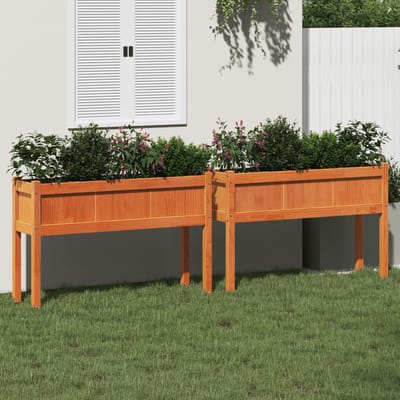 vidaXL - Plantenbakken - met - poten - 2 - st - cm - massief - grenenhout - wasbruin