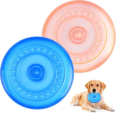 2 stuks Dog Flying Disc, 18,5 cm hondenfrisbee van natuurlijk rubber, hondenfrisbee voor land en water, hondenschijven voor hondentraining, vangen, spelen (blauw + oranje)
